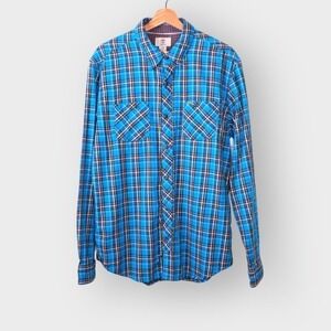 TIMBERLAND Long Sleeve Shirt Button-Up in Turquoise and Black Men's Large